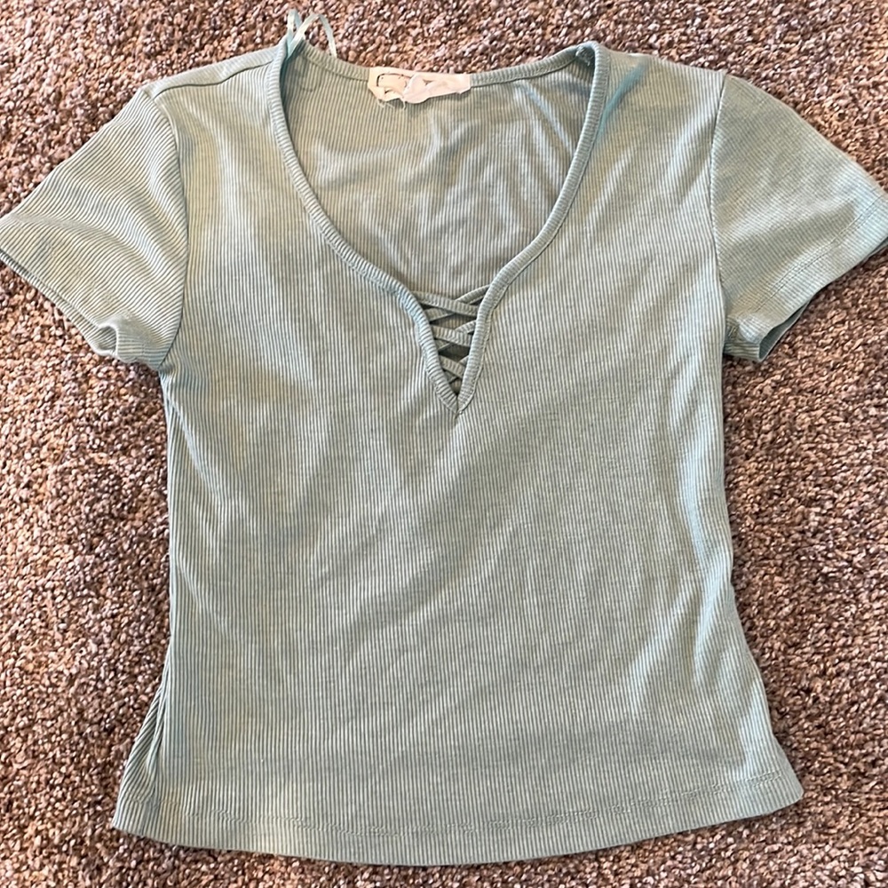Green/Blue V-Neck Crop Top